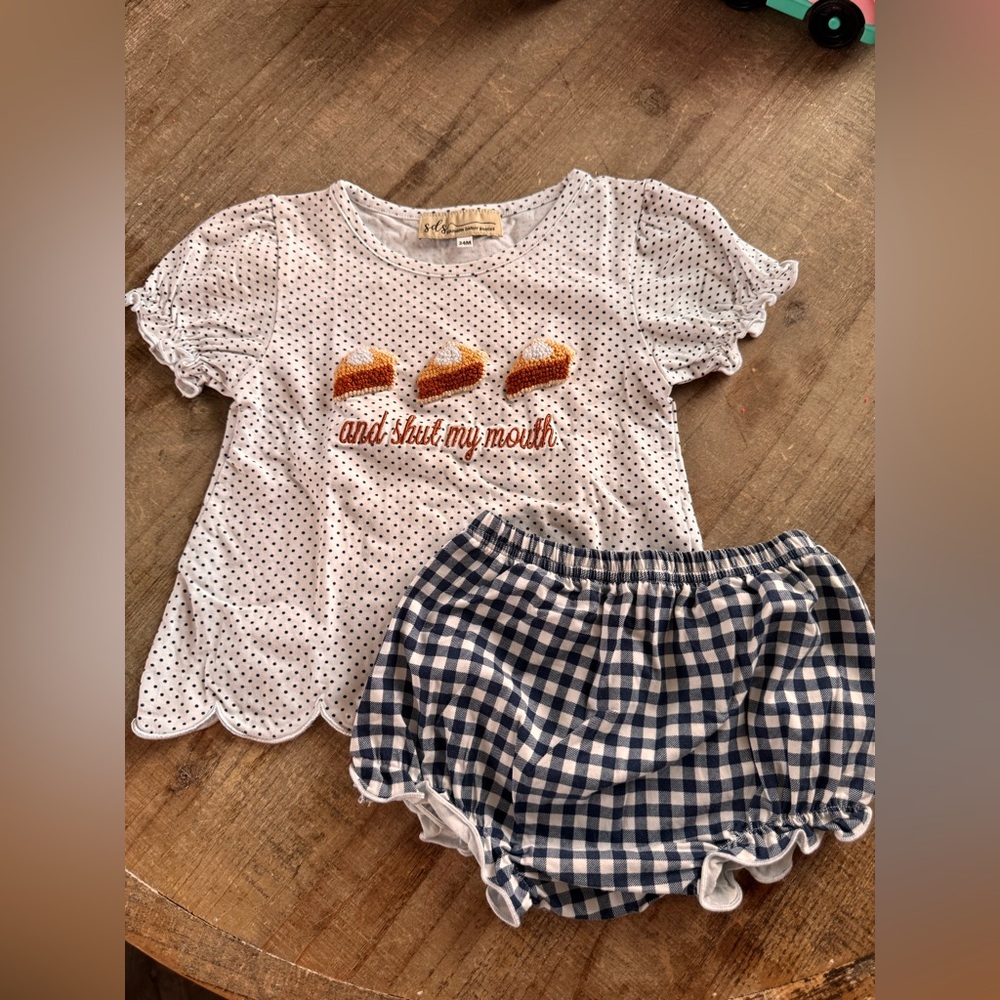 Southern Darlin Smocks Thanksgiving Polka Dot Top and Gingham Diaper Set